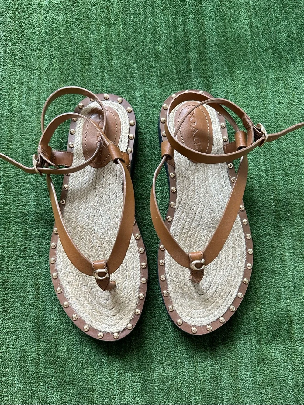 COACH Gracey Leather Espadrille Thong Sandals